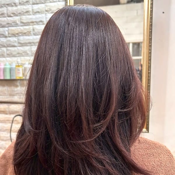 レッドブラウン セミロング レイヤーカット 30代 40代|atelier mim