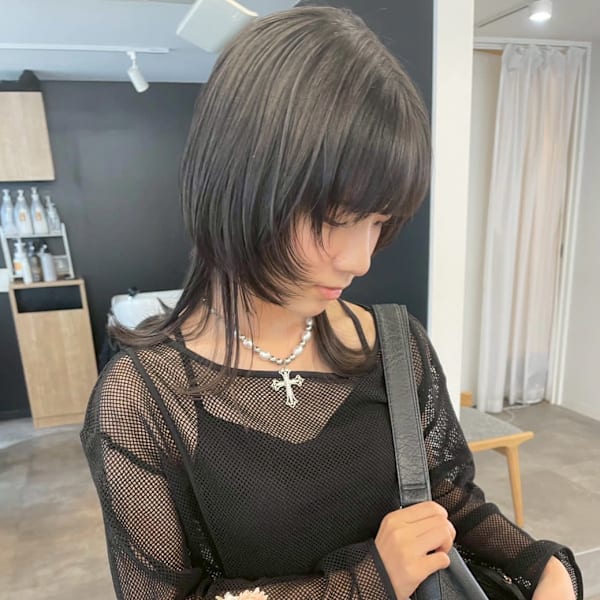 ロングレイヤーウルフカット*艶髪ダークカラーアッシュグレー