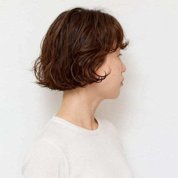 顔周りカット ナチュラルパーマ 前髪カット ショート 20代|福岡 オーガニックカラー miroa
