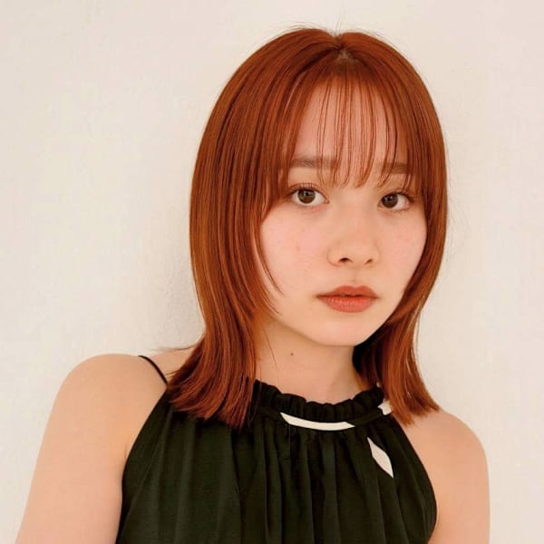 レイヤーカット オレンジブラウン 前髪カット 顔周りカット|福岡 オーガニックカラー miroa