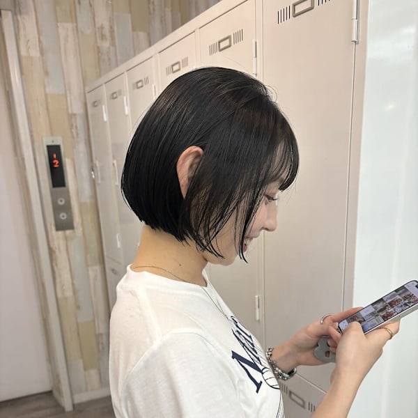 韓国風タッセルボブ/ミニボブ/オリーブグレージュ