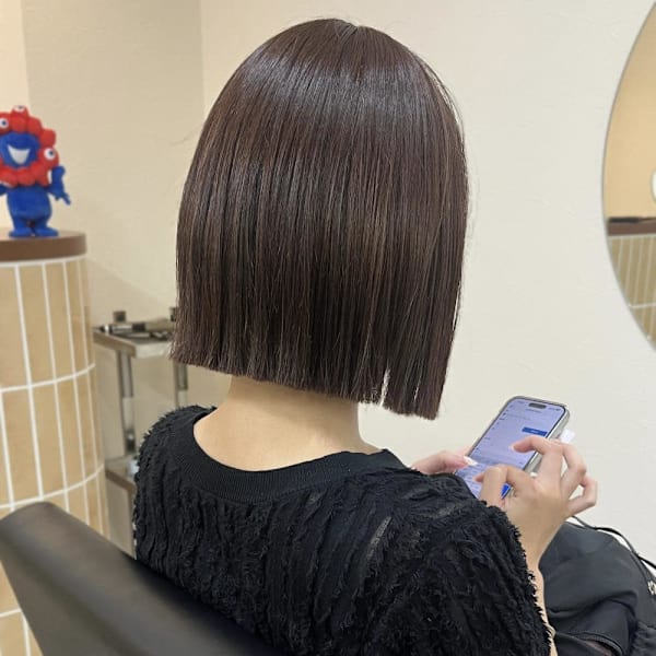 ぷつっとボブ/切りっぱなしボブ/ラベンダーブラウンカラー