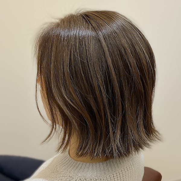 切りっぱなしボブ 白髪ぼかしハイライト 外ハネボブ 30代|hair salon Rich 横須賀中央店