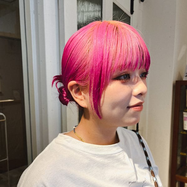 ピーチカラー/ブリーチ/ツインカチモリヘア