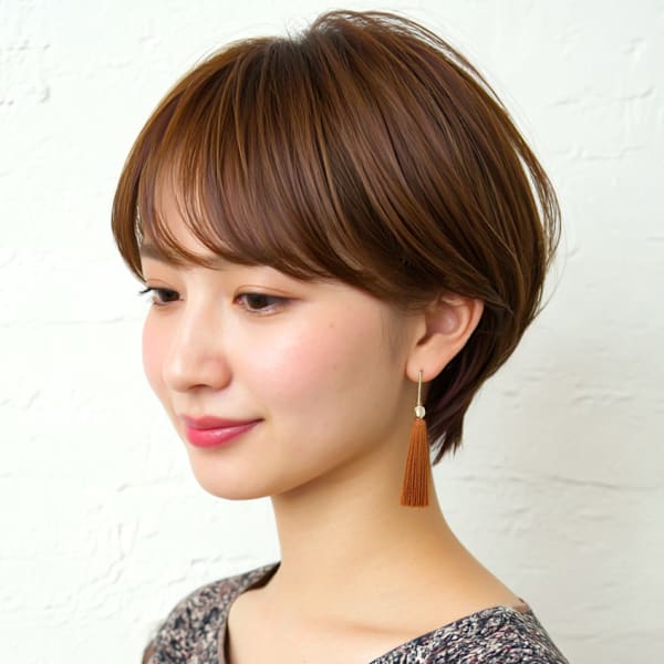 ショート くびれヘア 美人ショート ココアブラウン 40代