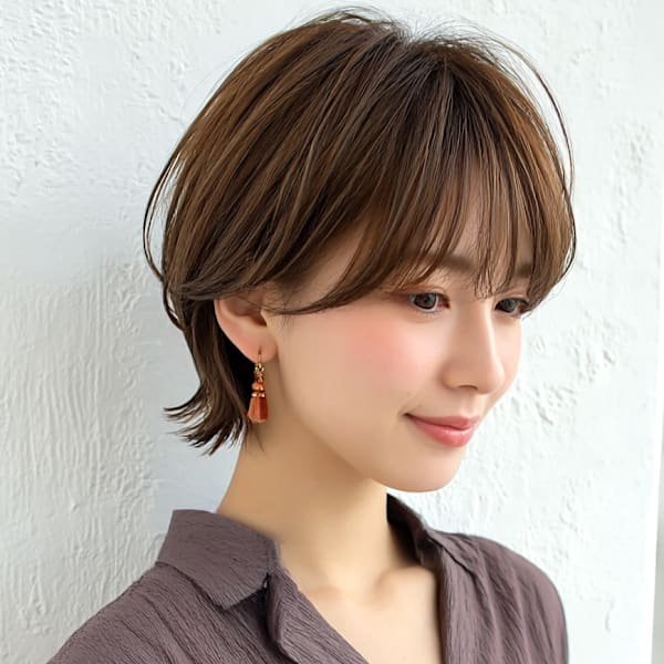 ショートウルフ 丸み 美人ショート 前髪 赤み消し 40代