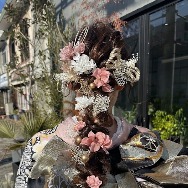 成人式 薄ピンクドライフラワー