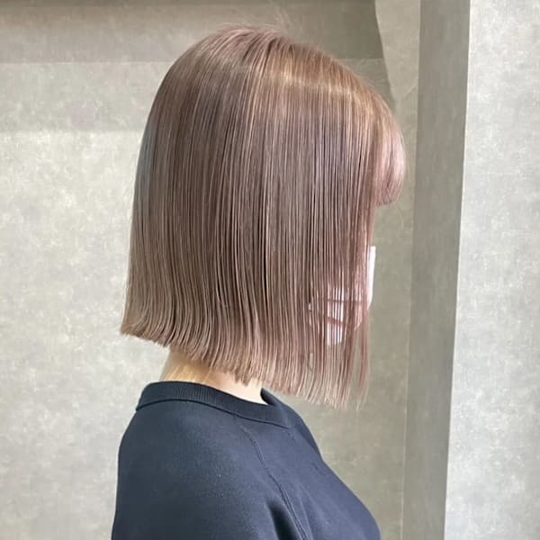 切りっぱなしボブ/ダブルカラー/ピンクミルクティー