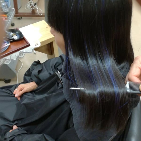 縮毛矯正 ブルーでエクステ