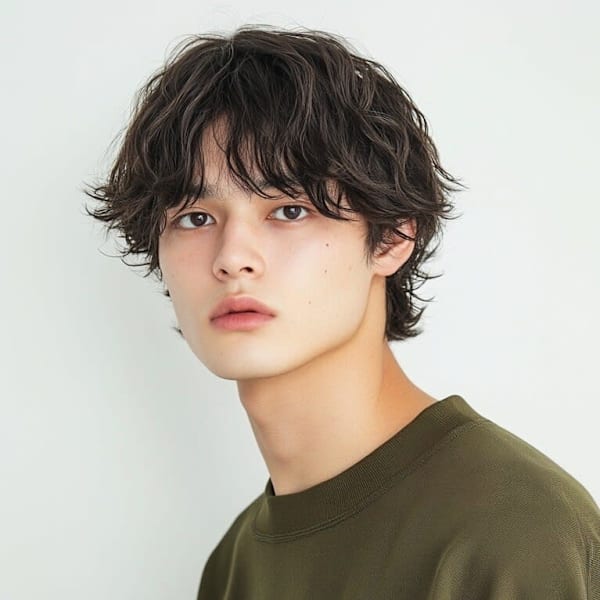 ニュアンスパーマ ウルフ メンズカット 韓国 センターパート|髪質改善 SEPT. 天神大名