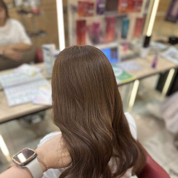 透明感カラー/ブリーチなしWカラー/髪質改善/伊勢原