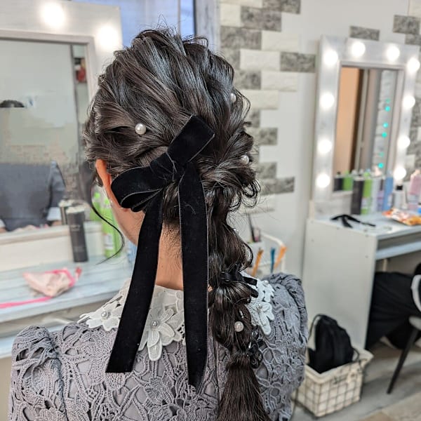 編みおろし　ベロアリボン