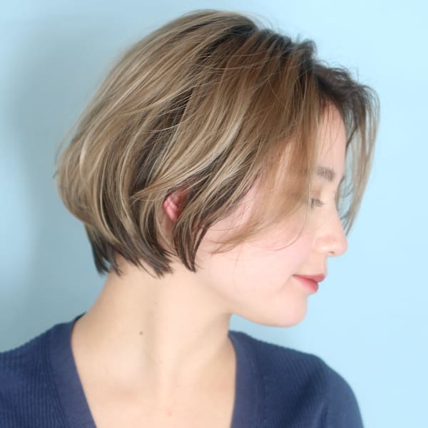 ショート・ボブ/白髪ぼかし/ハイライト/絶壁解消/40代