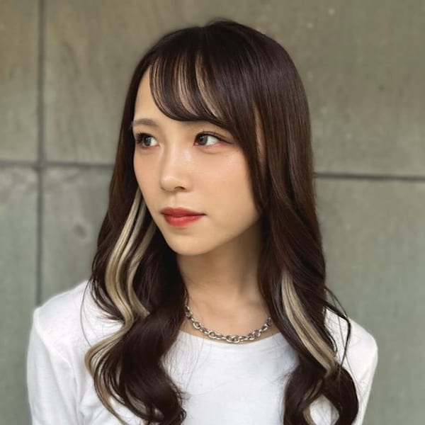インナーカラー プルエクステ 顔周りカット ブロンドベージュ