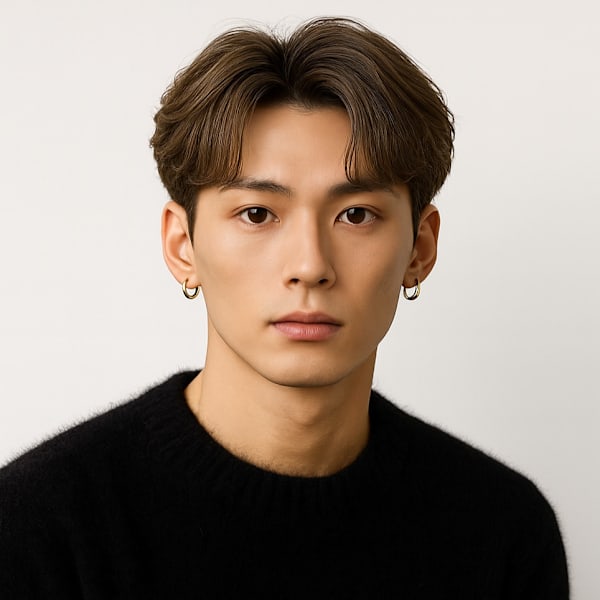 アッシュベージュ センターパート 韓国パーマ フェザーパーマ|Men's salon SEPT. 博多