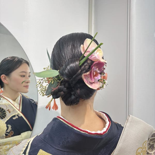 生花ヘアアレンジ/卒業式ヘアアレンジ/袴ヘア/パールヘア