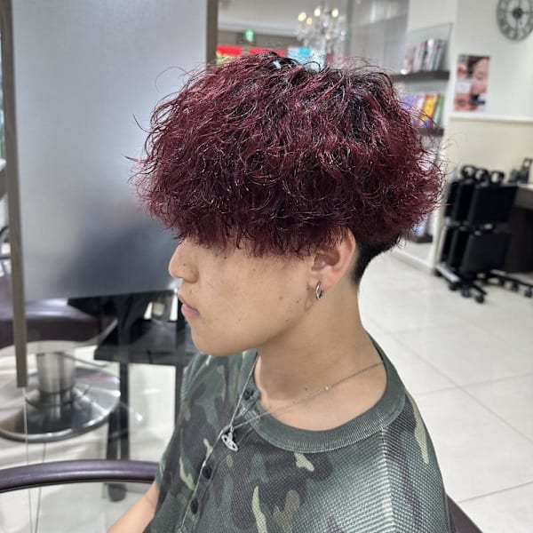 赤×波巻きパーマ