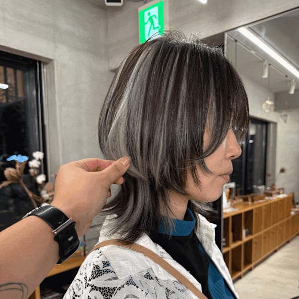 デザインカラー/ウルフカット/グレー/スカンクヘア