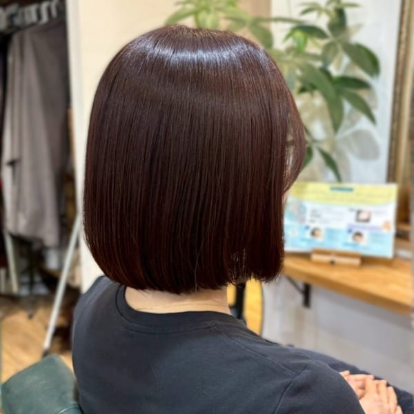 切りっぱなしボブ 艶髪 髪質改善 ブラウンベージュ 20代|hair salon Rich 横須賀中央店