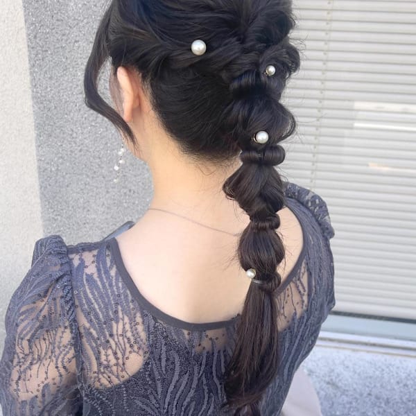 スーパーロングお呼ばれヘア ポニーテールたまねぎアレンジ