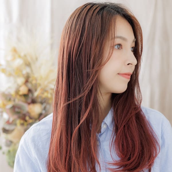 ツヤ感ワインレッドこなれエアストレート フォックスカラー