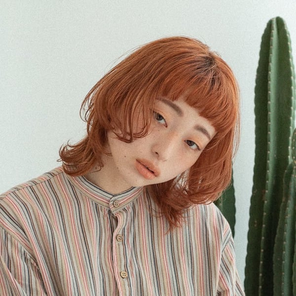 ハイレイヤー/オン眉/オレンジヘア