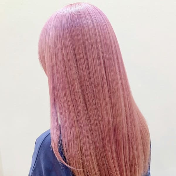 ペールピンク ダブルカラー ケアブリーチ セミロング