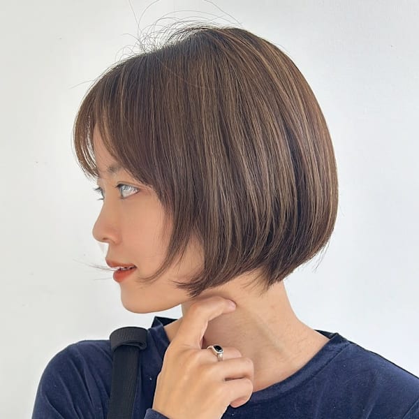 マロンベージュ 髪質改善 ショートボブ 艶髪 顔周りカット|CAPA south 春日・大野城店