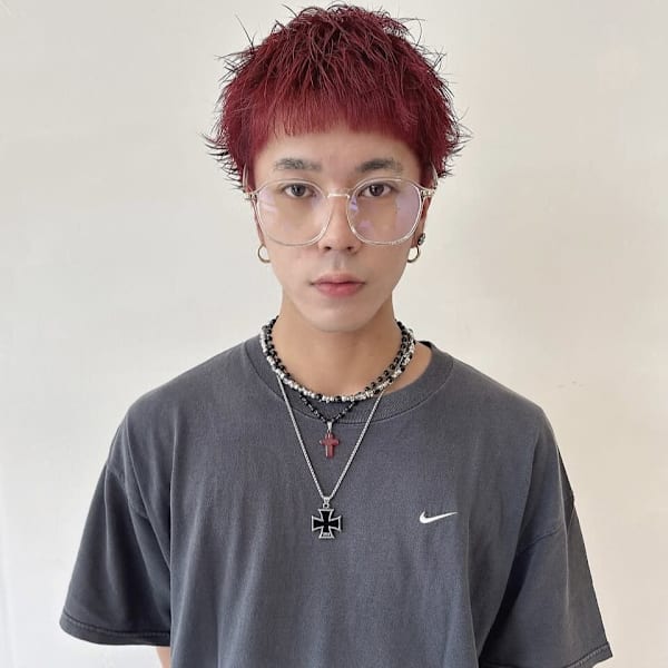 大須 メンズ レッド ベリーショート レイヤー