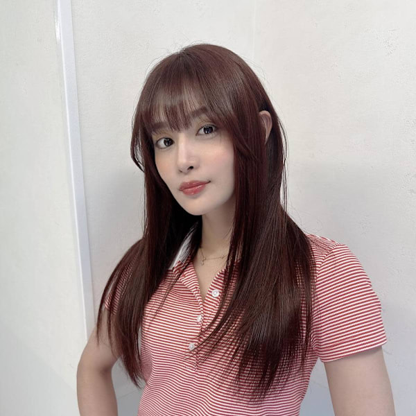 ピンクベージュカラー♪レイヤーロング♪軽めバング♪|sie by KENJE