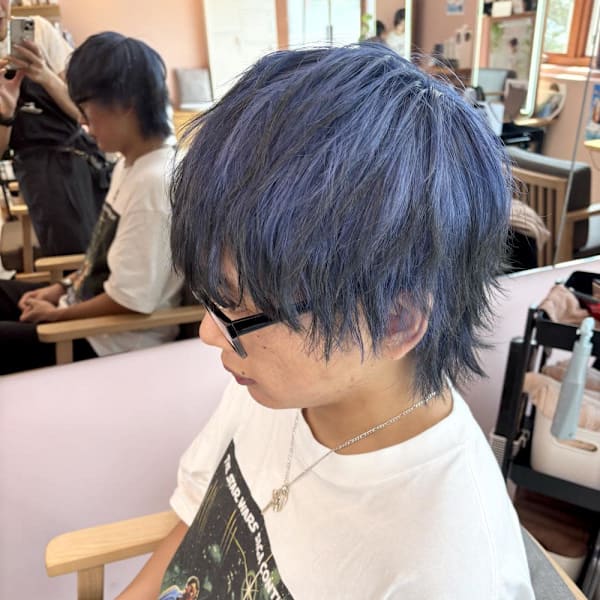 ブルー/メンズカット/メンズブリーチカラー