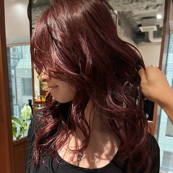 レイヤーカット/ボルドーカラー/ブリーチなしダブルカラー