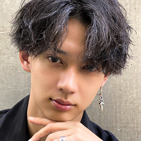 メンズカット×コンマバング×波巻きツイストスパイラルパーマ