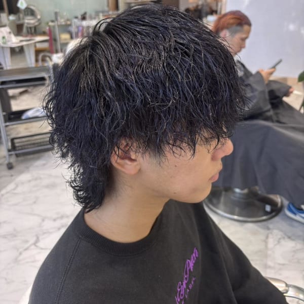 メンズウルフ/ダブルカラー/裾カラー/ハイライト/メッシュ