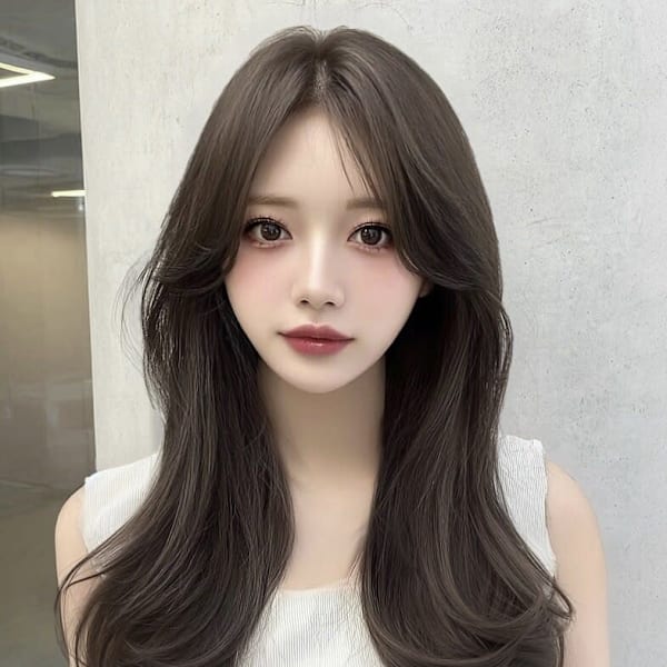 韓国風/ロング/顔周りカット/くびれヘア/透明感カラー