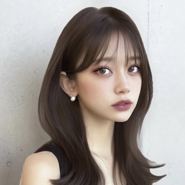 韓国風/セミロング/顔周りカット/くびれヘア/透明感カラー