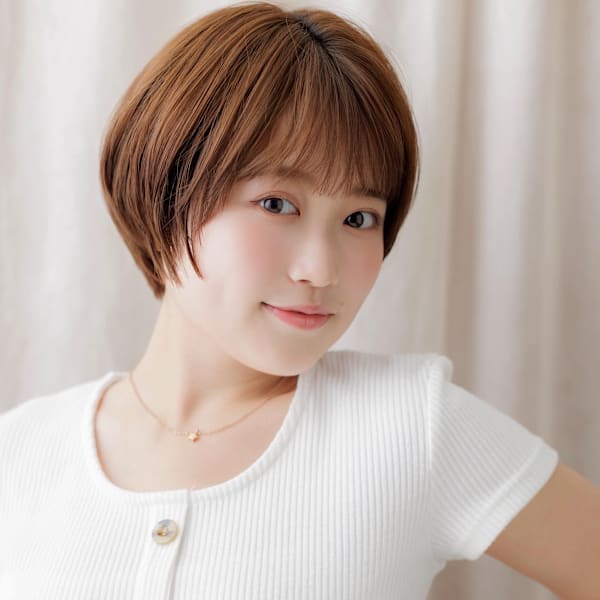 ヘーゼルブラウンひし形小顔丸みショートマッシュ20代30代|COVER HAIR bliss 【カバー ヘア ブリス】川口/ららテラス川口東口駅前店