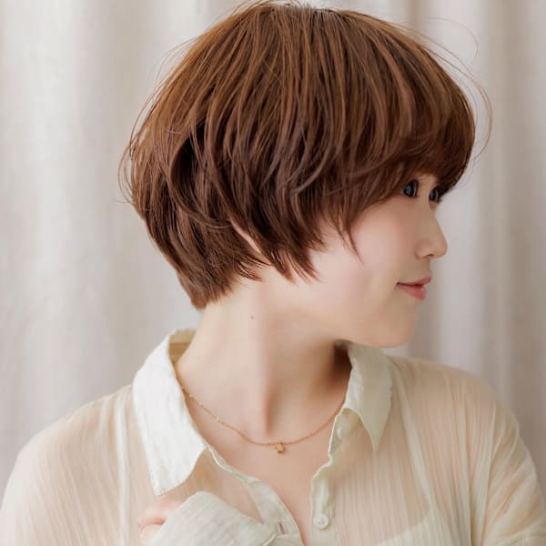 ヘーゼルブラウン丸みショートマッシュルームヘア30代40代|COVER HAIR bliss【カバーヘア ブリス】大宮/大宮西口店
