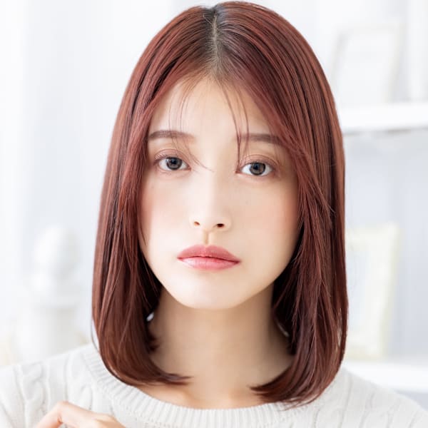 センターパート艶カラー切りっぱなしボブディ ココアブラウン|COVER HAIR 【カバーヘア】 上尾/上尾西口店