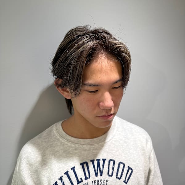 メンズ/ハイライトメッシュ/センターパート/ウルフ|Riganuts 池袋店