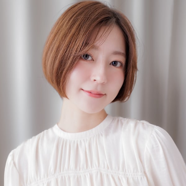 透明感カラーオレンジベージュかきあげショートボブ30代40代|COVER HAIR bliss【カバーヘア ブリス】上尾/上尾西口店