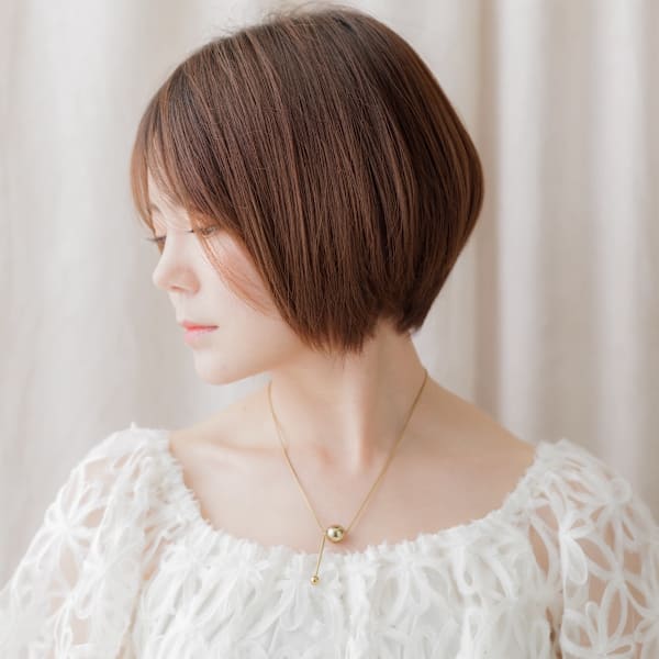 透明感オレンジベージュひし形小顔丸みショートボブ30代40代|COVER HAIR bliss【カバーヘア ブリス】戸田公園/戸田公園西口店