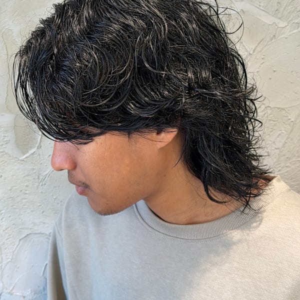 メンズカット海外マレットヘア波巻きスパイラルパーマ