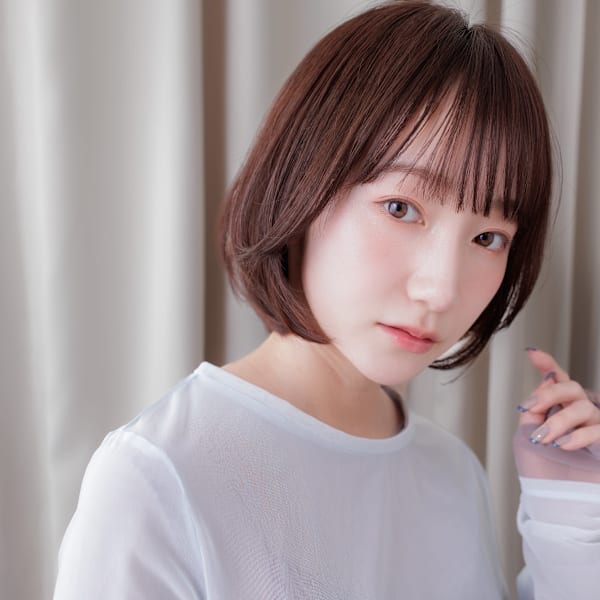 ココアブラウン小顔補正カット大人美人小顔丸みボブ30代40代|COVER HAIR 【カバーヘア】 上尾/上尾西口店
