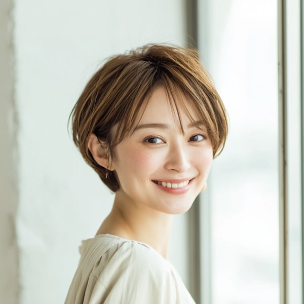 耳掛けですっきり見せる大人の上品ナチュラルショート