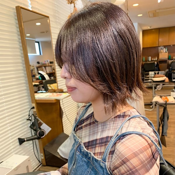 〈新垣拓未〉ぱっつんボブ/顔周りレイヤー/パープルカラー