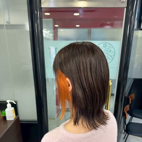 イヤリングカラー|AIZU本厚木 白髪ぼかし ハイライト バレイヤージュ 髪質改善