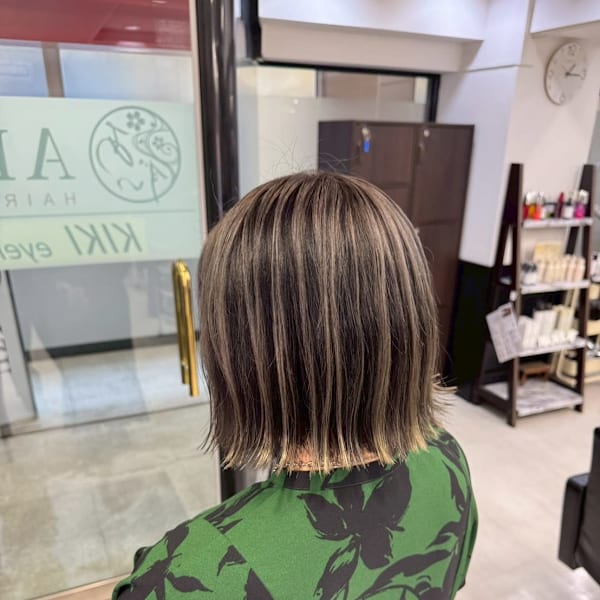 アンブレラカラー|AIZU本厚木 白髪ぼかし ハイライト バレイヤージュ 髪質改善