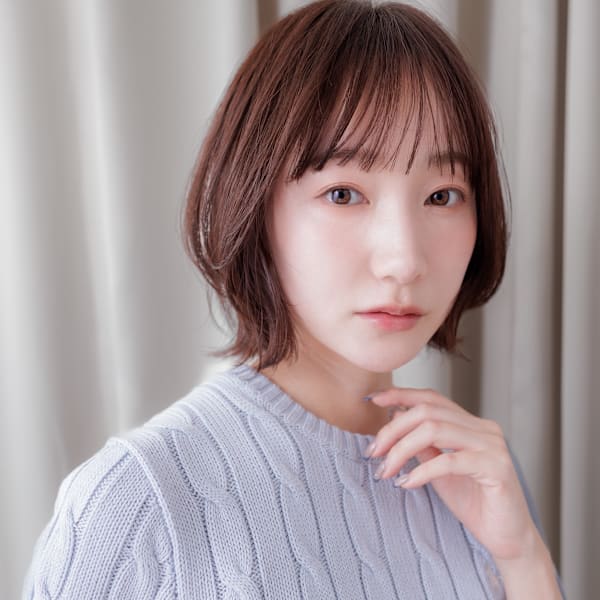 ココアブラウン小顔補正カット大人美人小顔丸みボブ30代40代|COVER HAIR bliss【カバーヘア ブリス】戸田公園/戸田公園西口店