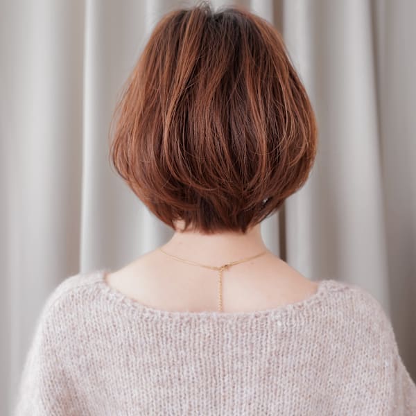 シースルーバングオレンジベージュ小顔マッシュボブ30代40代|COVER HAIR bliss【カバーヘア ブリス】戸田公園/戸田公園西口店